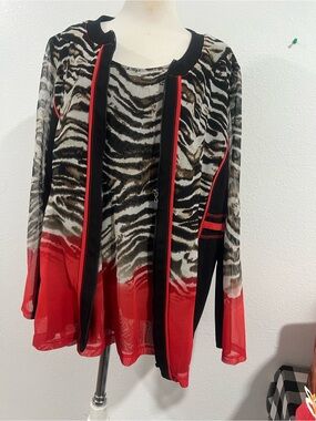 Women’s Zebra-Print Red Trim Blazer Jacket